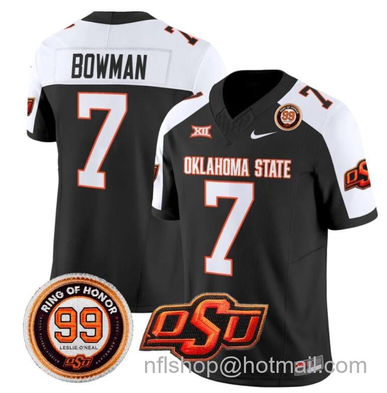 Men's Nike Alan Bowman Jersey #7 Oklahoma State Cowboys Leslie O'neal Patch Vapor Limited College Football Stitched Black Alternate