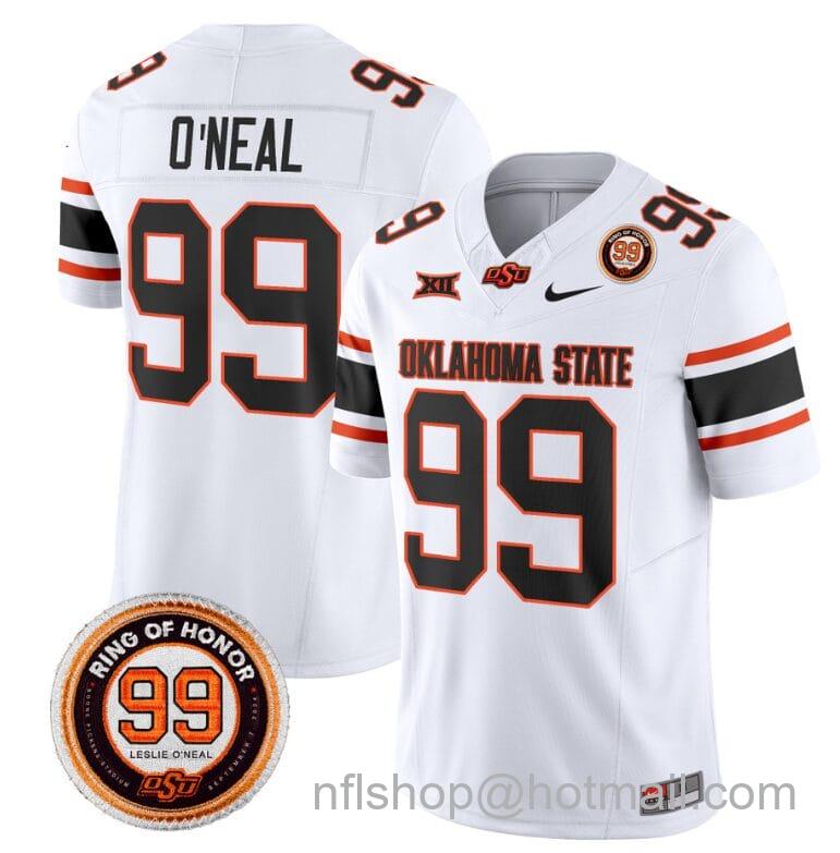 Men's Nike Leslie O'neal Jersey #99 Oklahoma State Cowboys Leslie O'neal Patch Vapor Limited College Football Stitched White