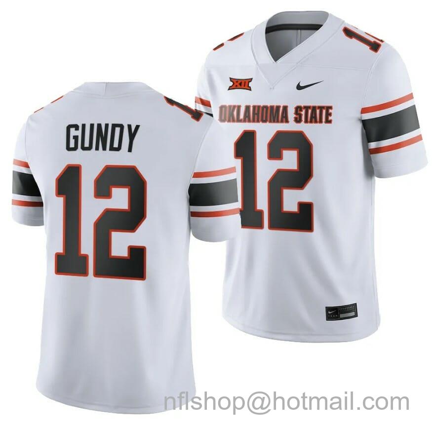 Men's Nike Oklahoma State Cowboys Gunnar Gundy Jersey #12 College Football 2023 Game White