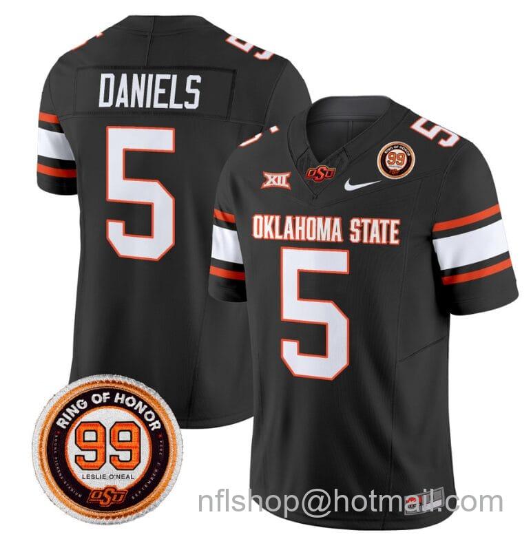 Men's Nike Kendal Daniels Jersey #5 Oklahoma State Cowboys Leslie O'neal Patch Vapor Limited College Football Stitched Black