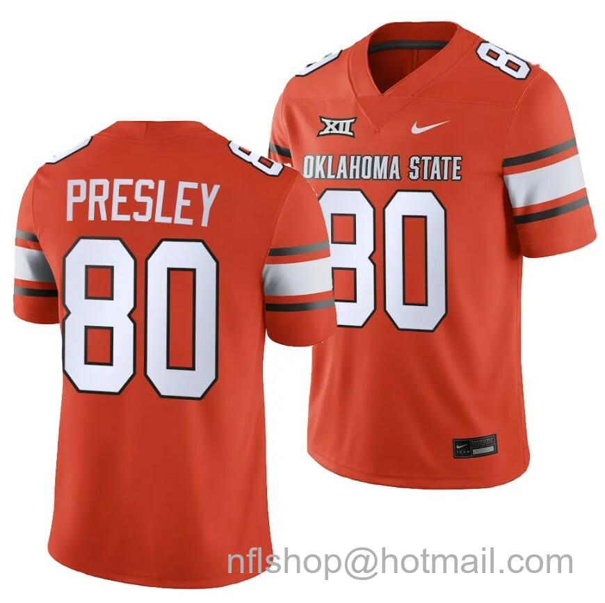 Men's Nike Oklahoma State Cowboys Brennan Presley Jersey #80 College Football 2023 Game Orange