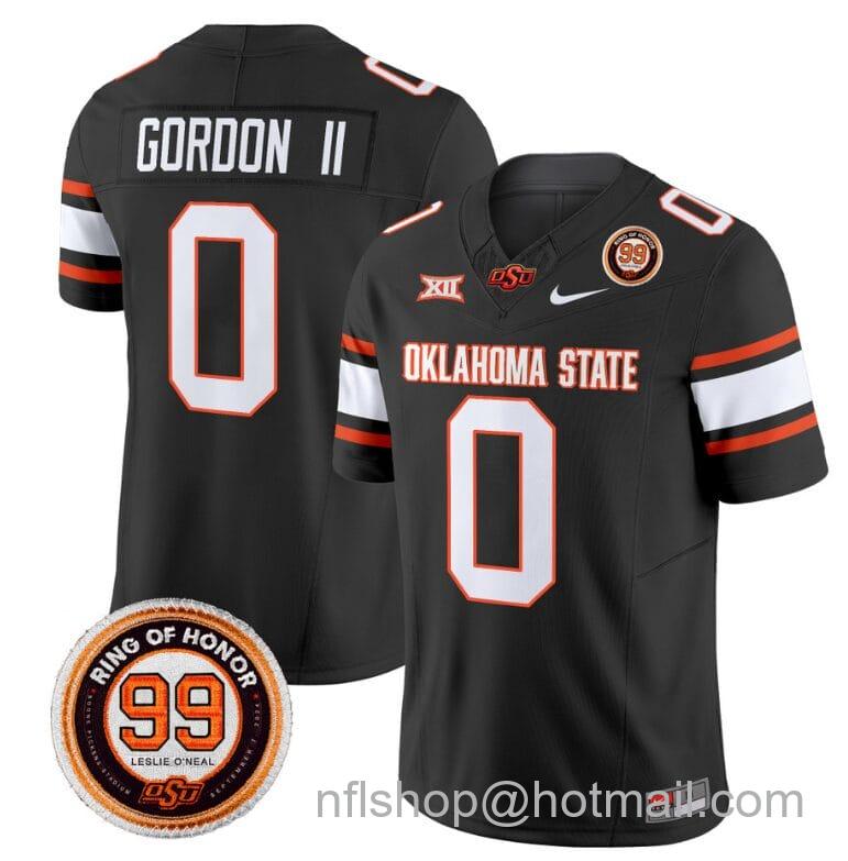 Men's Nike Ollie Gordon II Jersey #0 Oklahoma State Cowboys Leslie O'neal Patch Vapor Limited College Football Stitched Black