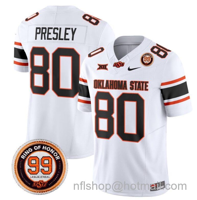 Men's Nike Brennan Presley Jersey #80 Oklahoma State Cowboys Leslie O'neal Patch Vapor Limited College Football Stitched White