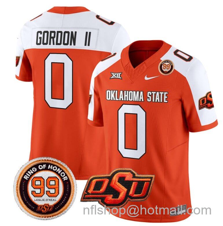 Men's Nike Ollie Gordon II Jersey #0 Oklahoma State Cowboys Leslie O'neal Patch Vapor Limited College Football Stitched Orange Alternate