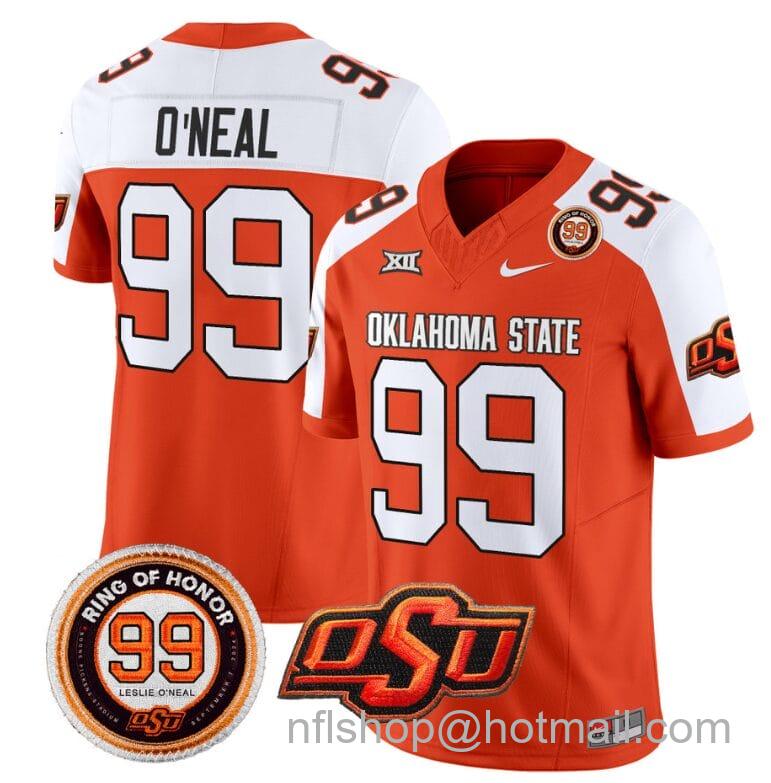 Men's Nike Leslie O'neal Jersey #99 Oklahoma State Cowboys Leslie O'neal Patch Vapor Limited College Football Stitched Orange Alternate