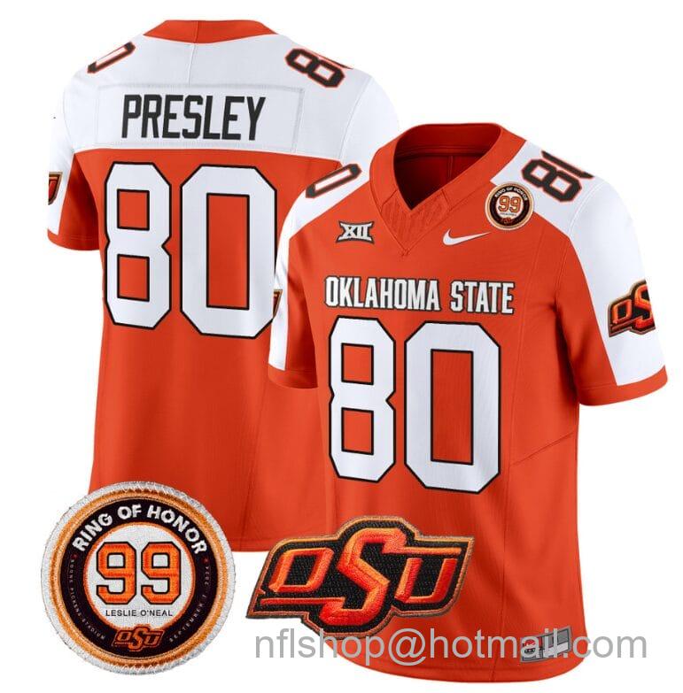 Men's Nike Brennan Presley Jersey #80 Oklahoma State Cowboys Leslie O'neal Patch Vapor Limited College Football Stitched Orange Alternate