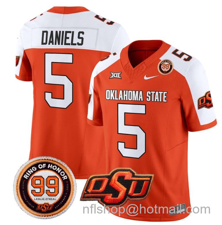 Men's Nike Kendal Daniels Jersey #5 Oklahoma State Cowboys Leslie O'neal Patch Vapor Limited College Football Stitched Orane Alternate