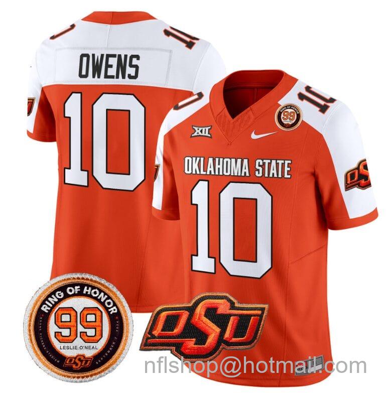 Men's Nike Rashod Owens Jersey #10 Oklahoma State Cowboys Leslie O'neal Patch Vapor Limited College Football Stitched Orange Alternate