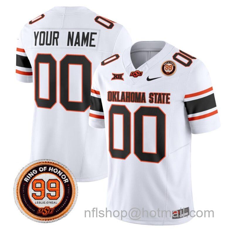 Men's Nike Custom Oklahoma State Cowboys Jersey Name and Number Leslie O'neal Patch Vapor Limited College Football Stitched White