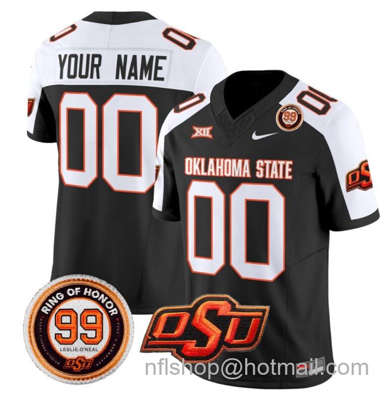 Men's Nike Custom Oklahoma State Cowboys Jersey Name and Number Leslie O'neal Patch Vapor Limited College Football Stitched Black Alternate