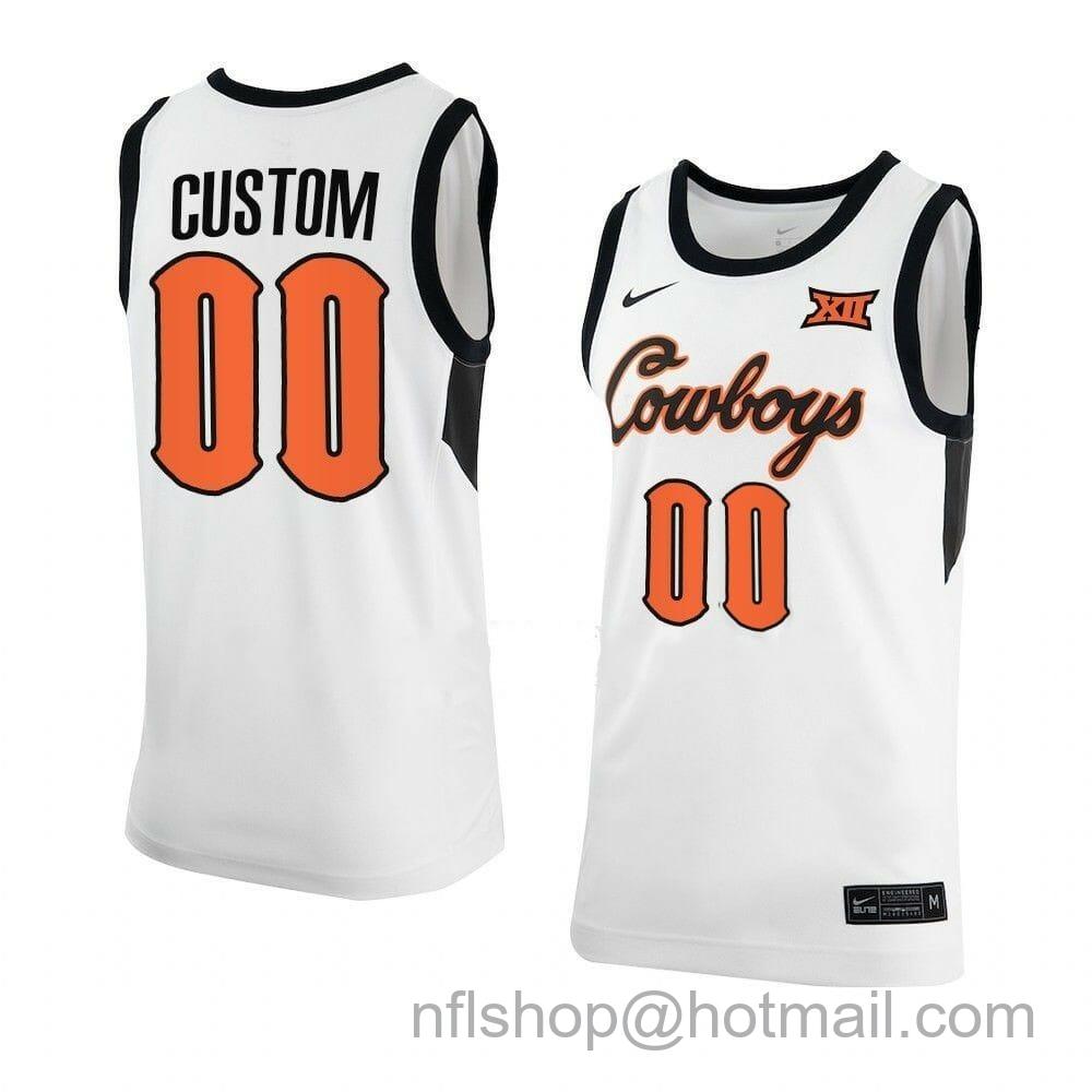 Men's Nike Custom Oklahoma State Cowboys Jersey Basketball College Name and Number White