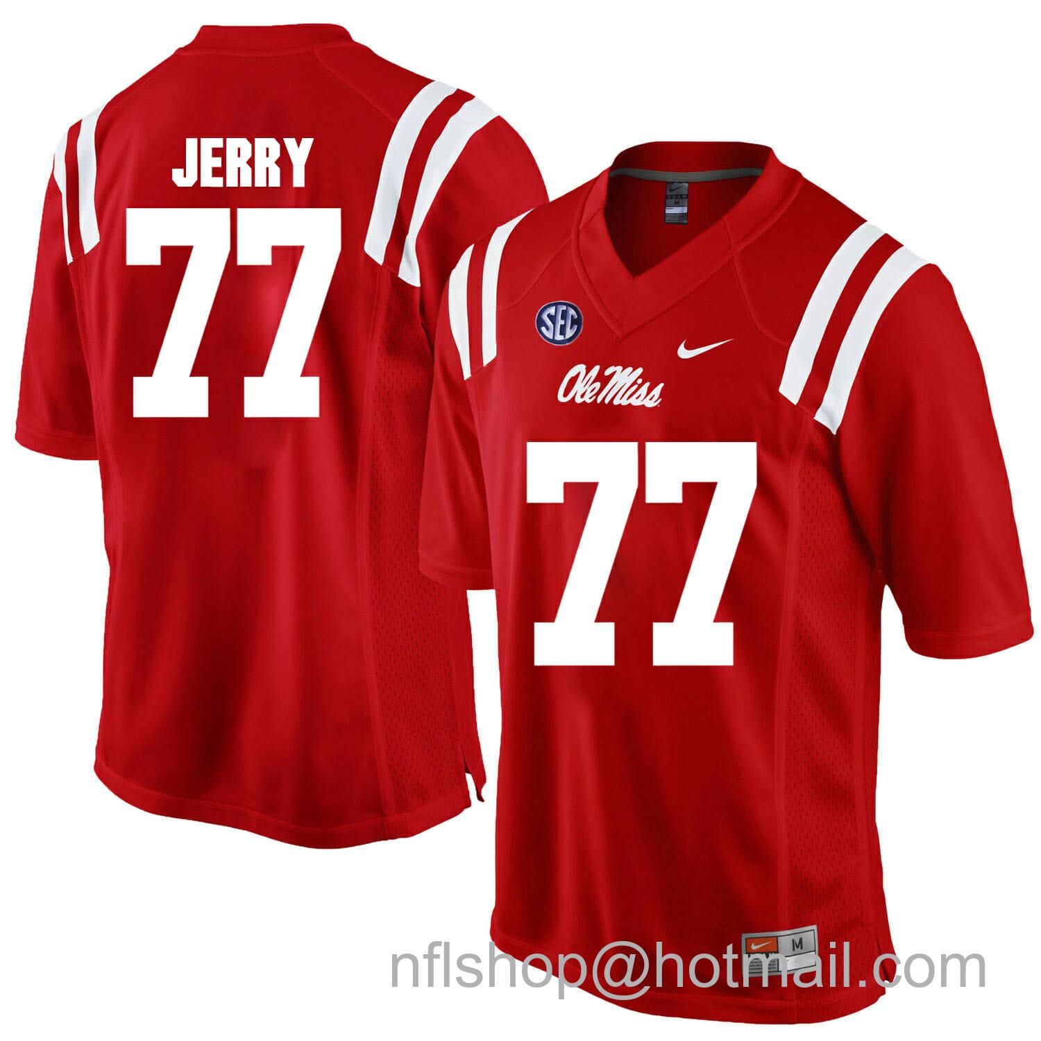 Men's Nike Ole Miss Rebels #77 John Jerry NCAA College Football Jersey Red