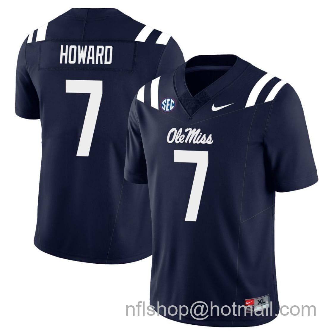 Men's Nike Walker Howard Jersey #7 Ole Miss Rebels Football All Stitched Navy