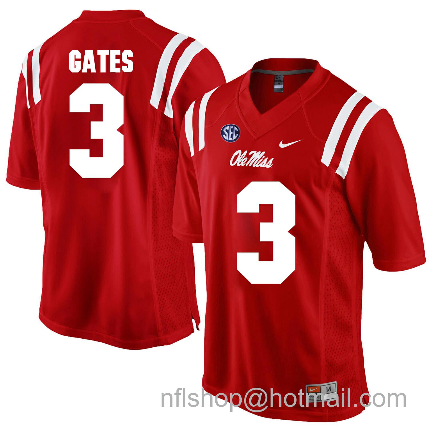 Men's Nike Ole Miss Rebels #3 DeMarquis Gates NCAA College Football Jersey Red