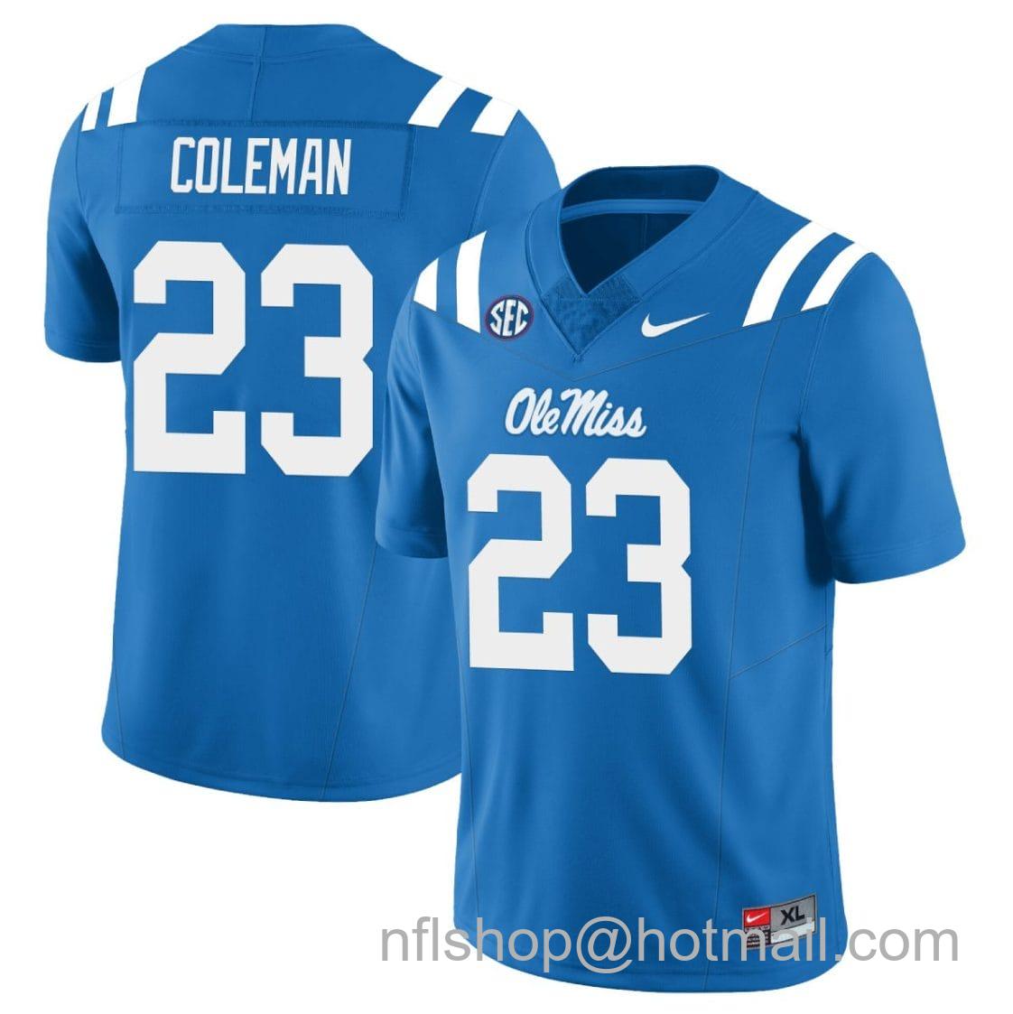 Men's Nike Khari Coleman Jersey #23 Ole Miss Rebels Football All Stitched Blue