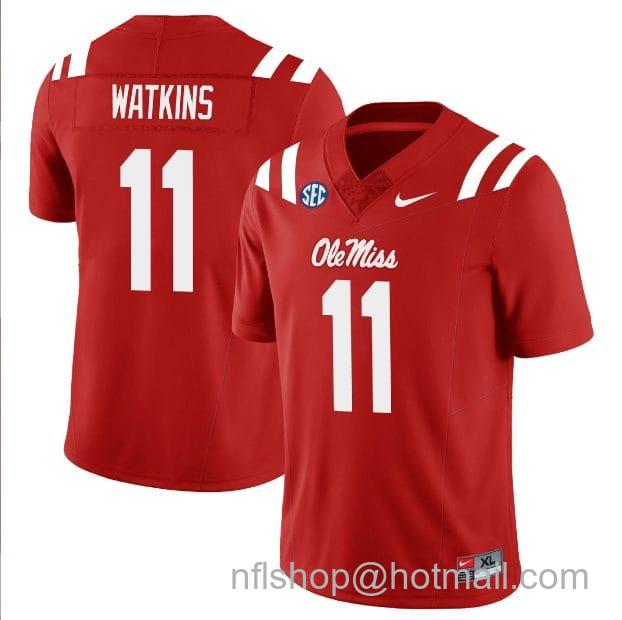 Men's Nike Jordan Watkins Jersey #11 Ole Miss Rebels Football All Stitched Red