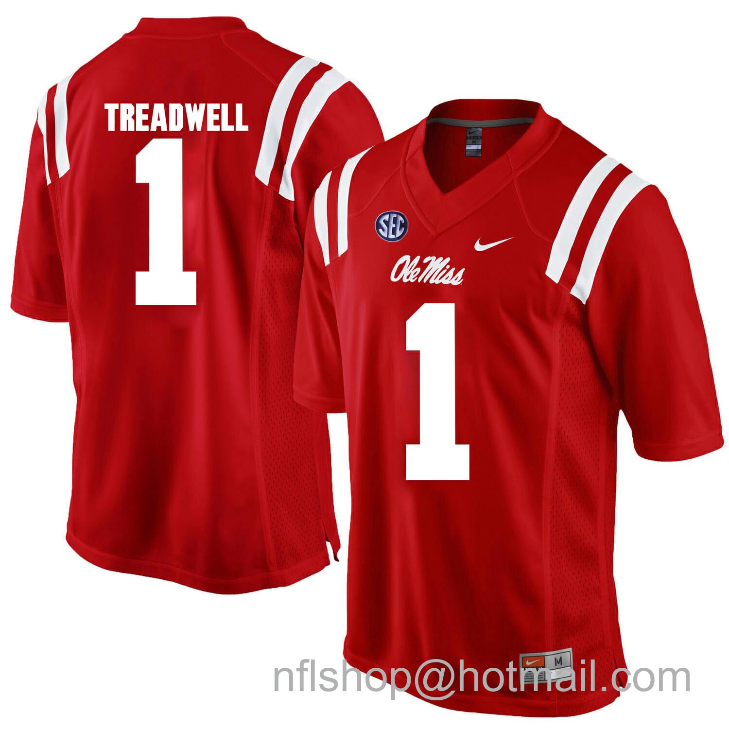 Men's Nike Ole Miss Rebels #1 Laquaon Treadwell NCAA Football Jersey Red