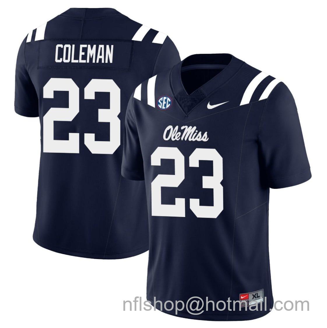 Men's Nike Khari Coleman Jersey #23 Ole Miss Rebels Football All Stitched Navy