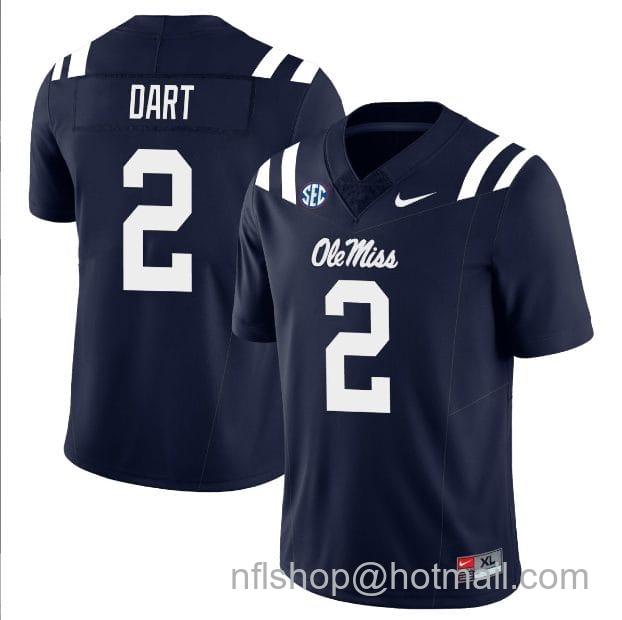 Men's Nike Jaxson Dart Jersey #2 Ole Miss Rebels Football All Stitched Navy