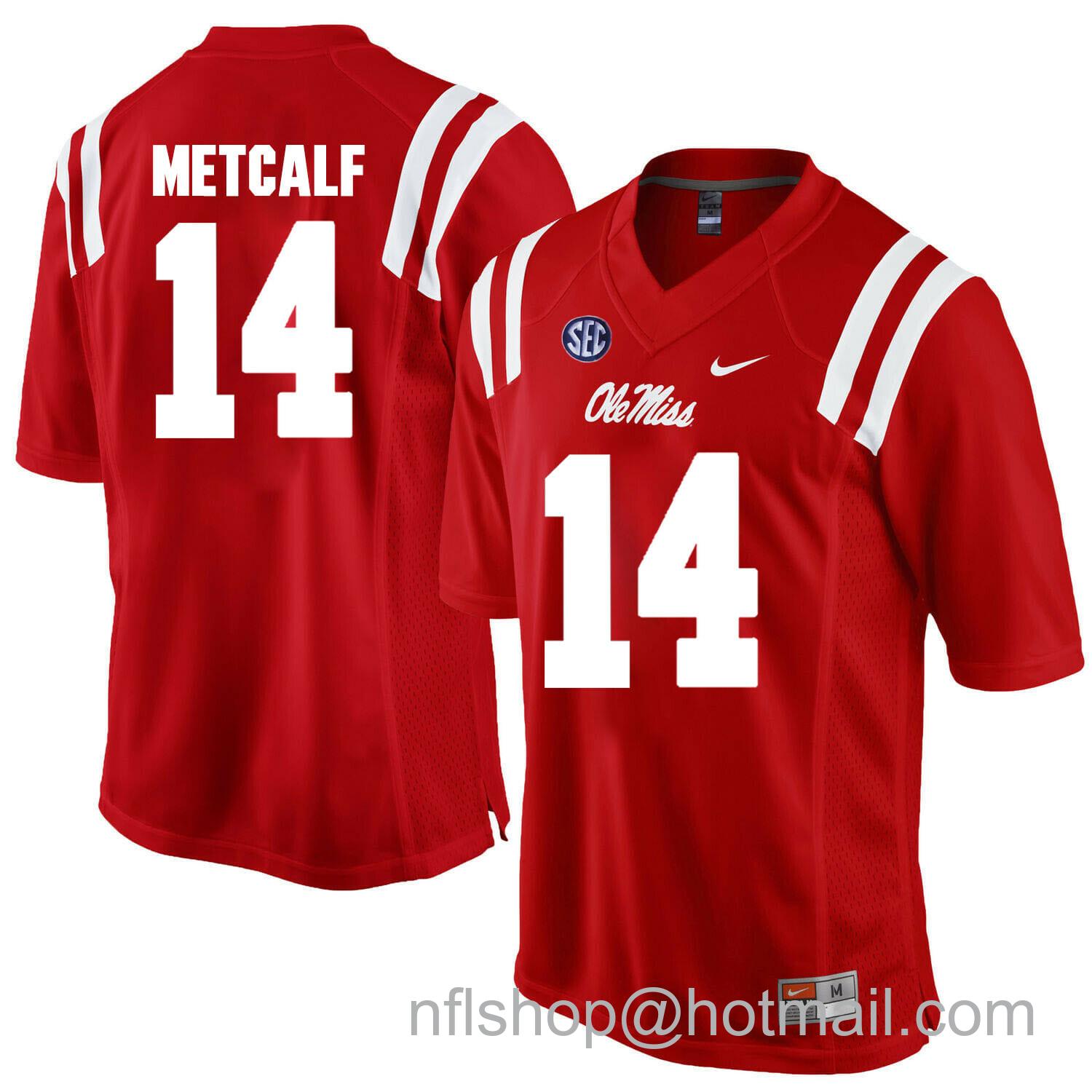 Men's Nike Ole Miss Rebels #14 D.K. Metcalf NCAA College Football Jersey Red