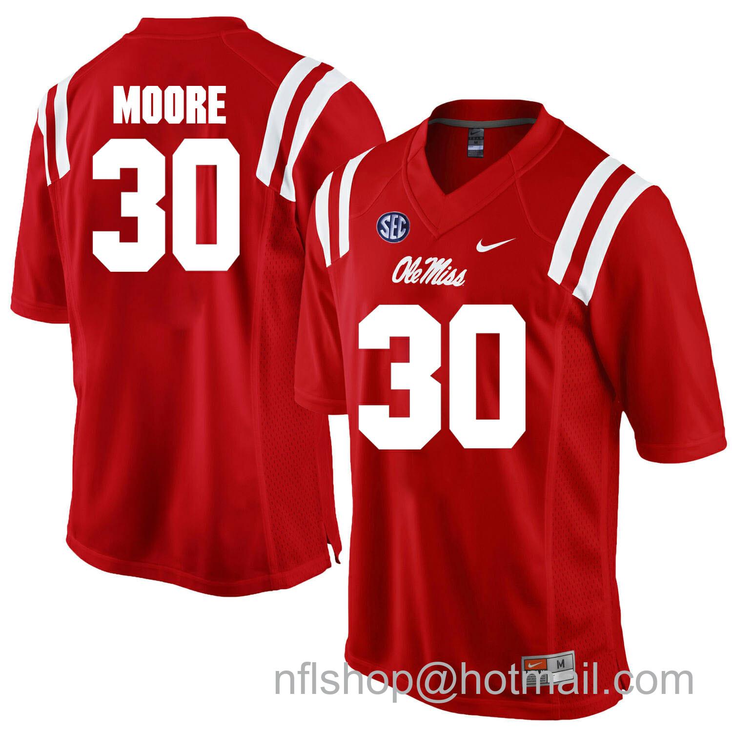 Men's Nike Ole Miss Rebels #30 A.J. Moore NCAA College Football Jersey Red