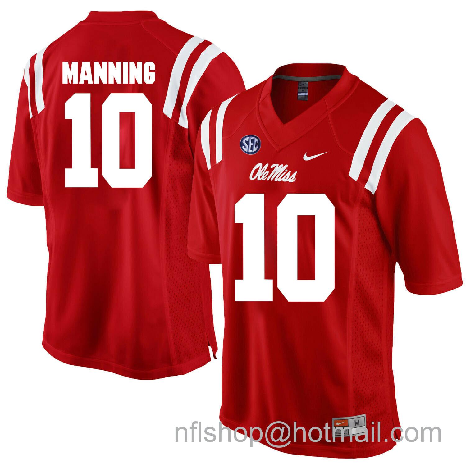 Men's Nike Ole Miss Rebels #10 Eli Manning Red NCAA College Football Jersey