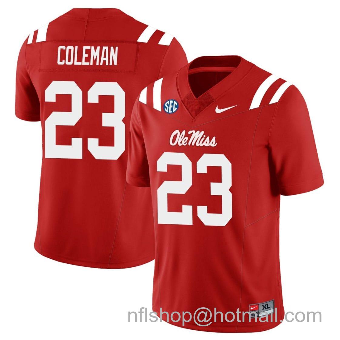 Men's Nike Khari Coleman Jersey #23 Ole Miss Rebels Football All Stitched Red