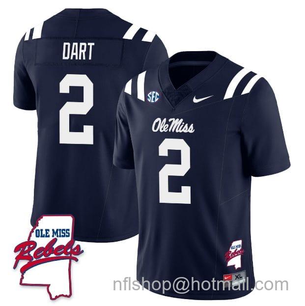 Men's Nike Jaxson Dart Jersey #2 Ole Miss Rebels Football Ole Map All Stitched Navy