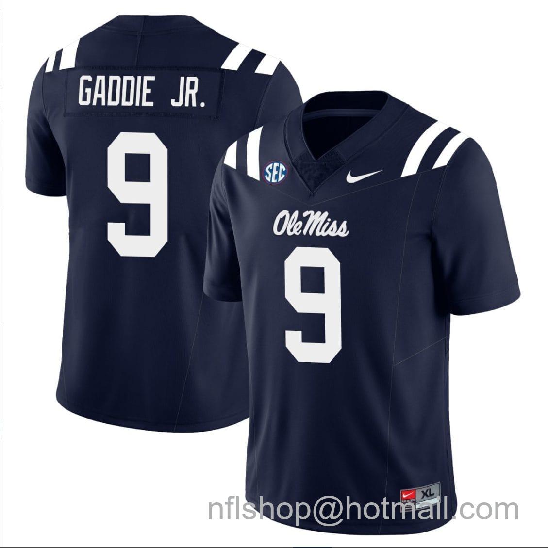 Men's Nike DeShawn Gaddie Jr Jersey #9 Ole Miss Rebels Football All Stitched Navy