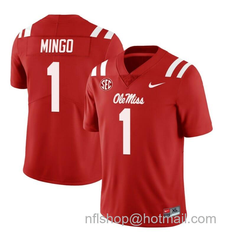 Men's Nike Ole Miss Rebels Jonathan Mingo Jersey #1 College Football All Stitched Red