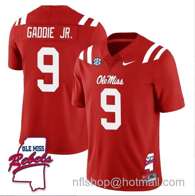 Men's Nike DeShawn Gaddie Jr Jersey #9 Ole Miss Rebels Football Ole Map All Stitched Red