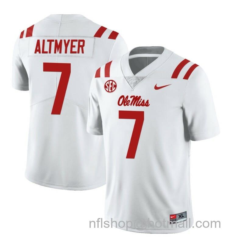 Men's Nike Ole Miss Rebels Luke Altmyer Jersey #7 College Football All Stitched White