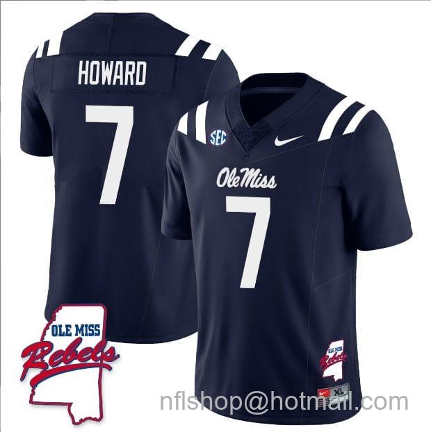 Men's Nike Walker Howard Jersey #7 Ole Miss Rebels Football Ole Map All Stitched Navy