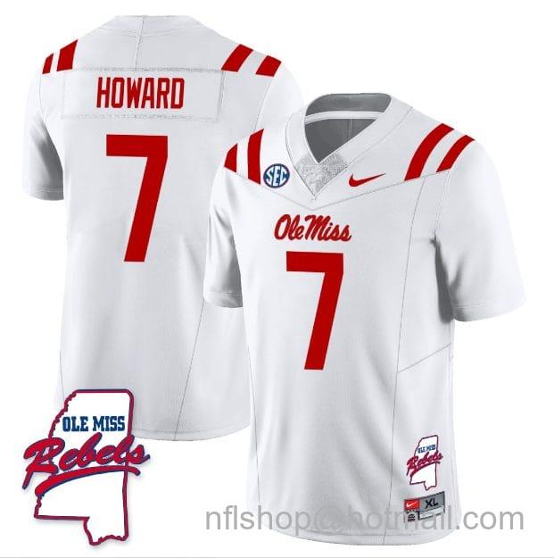 Men's Nike Walker Howard Jersey #7 Ole Miss Rebels Football Ole Map All Stitched White