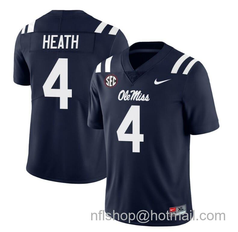 Men's Nike Ole Miss Rebels Malik Heath Jersey #4 College Football All Stitched Navy