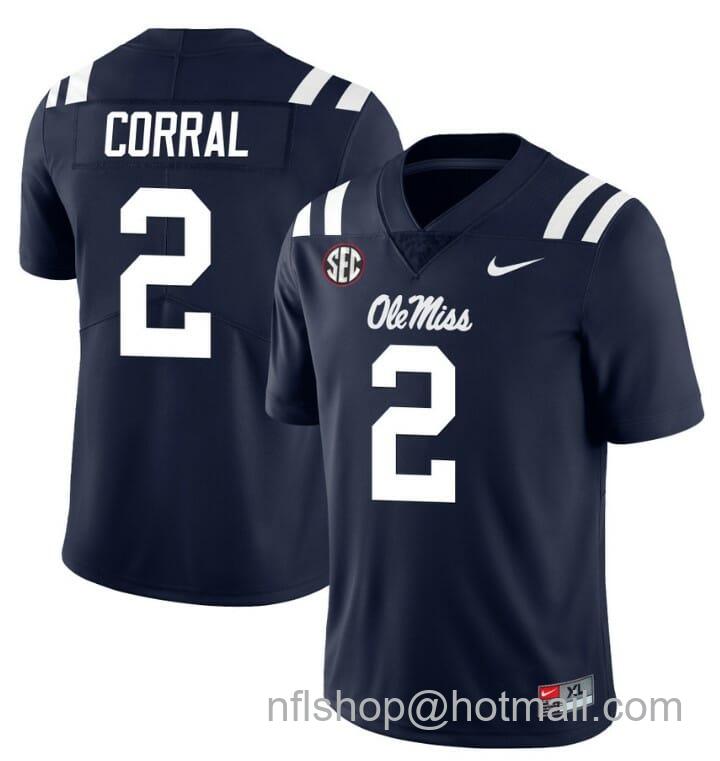 Men's Nike Ole Miss Rebels Matt Corral Jersey #2 College Football All Stitched Navy