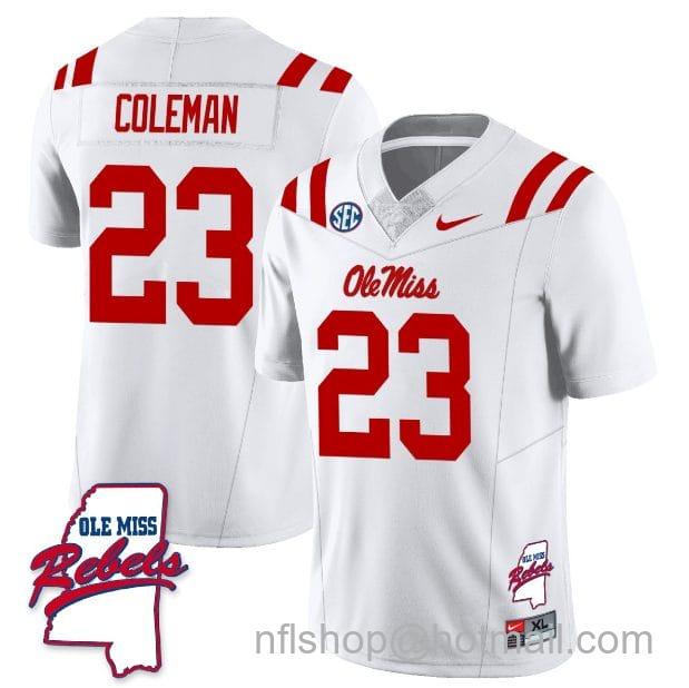 Men's Nike Khari Coleman Jersey #23 Ole Miss Rebels Football Ole Map All Stitched White