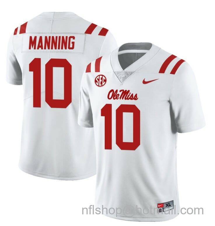 Men's Nike Ole Miss Rebels Eli Manning Jersey #10 College Football All Stitched White