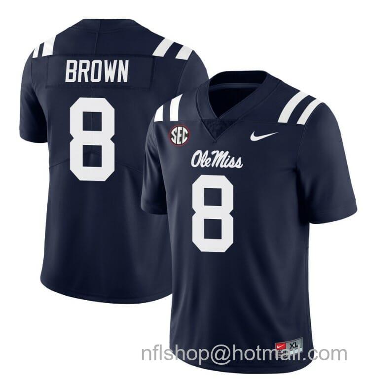 Men's Nike Ole Miss Rebels Troy Brown Jersey #8 College Football All Stitched Navy