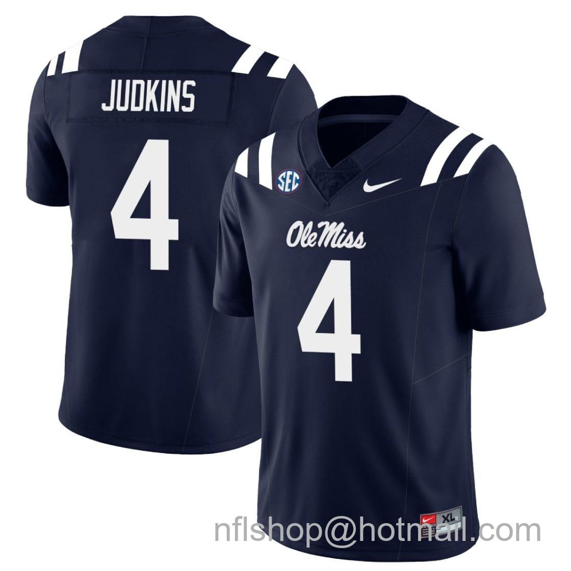 Men's Nike Quinshon Judkins Jersey #4 Ole Miss Rebels Football All Stitched Navy