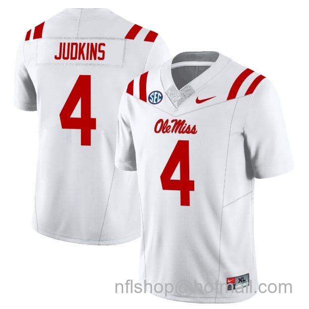 Men's Nike Quinshon Judkins Jersey #4 Ole Miss Rebels Football All Stitched White