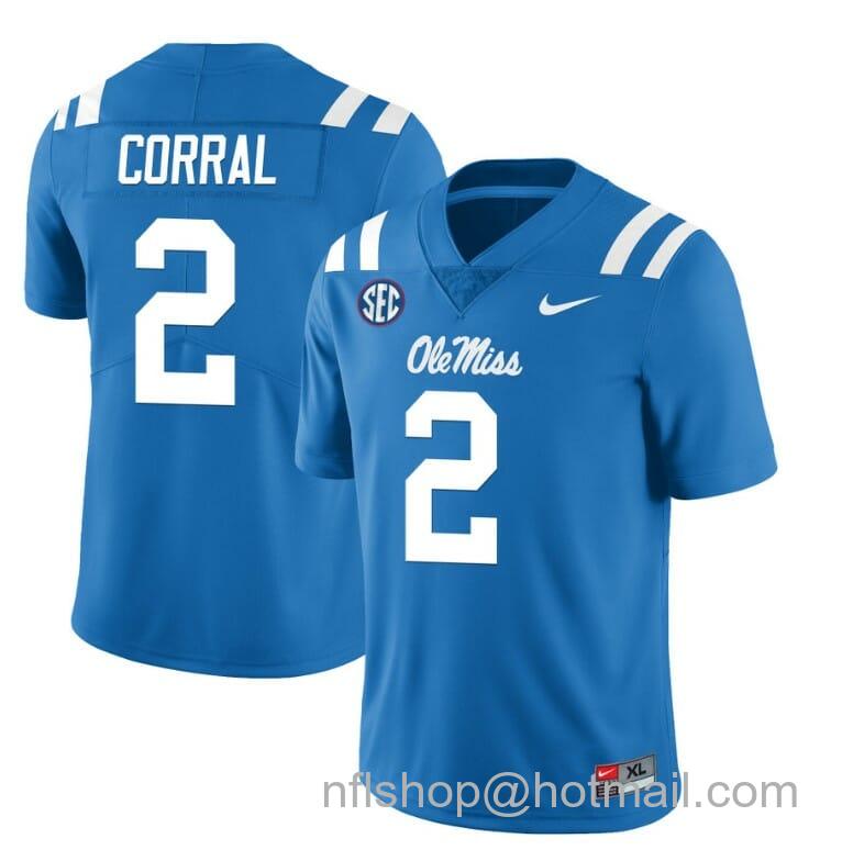 Men's Nike Ole Miss Rebels Matt Corral Jersey #2 College Football All Stitched Light Blue