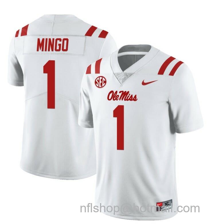 Men's Nike Ole Miss Rebels Jonathan Mingo Jersey #1 College Football All Stitched White