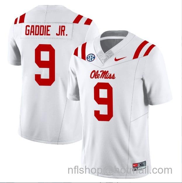 Men's Nike DeShawn Gaddie Jr Jersey #9 Ole Miss Rebels Football All Stitched White