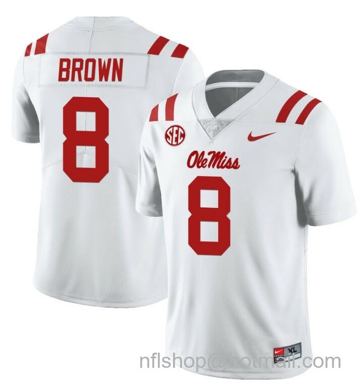 Men's Nike Ole Miss Rebels Troy Brown Jersey #8 College Football All Stitched White