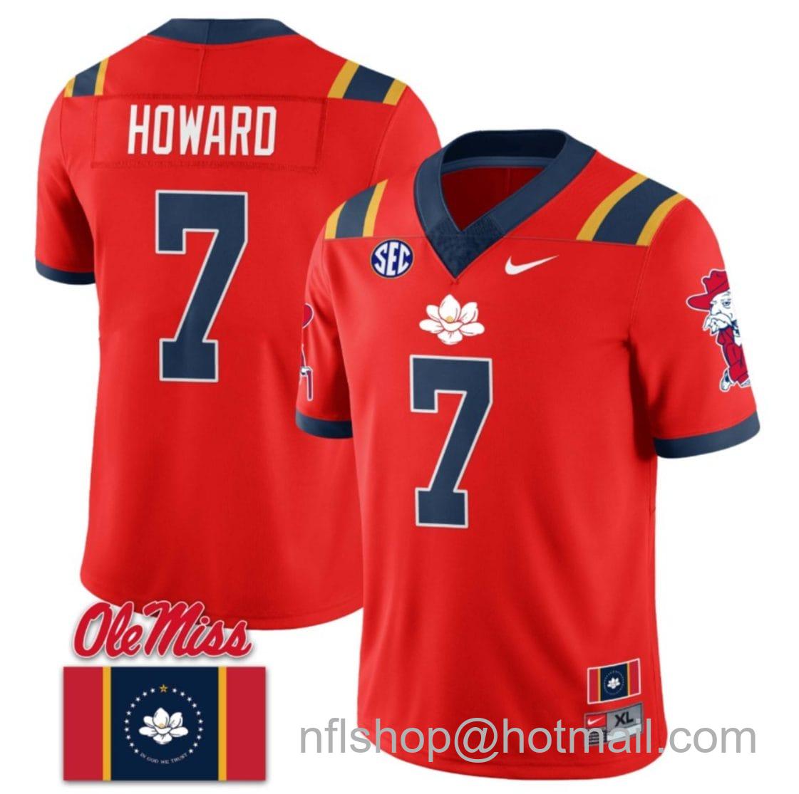 Men's Nike Walker Howard Jersey #7 Ole Miss Rebels Football Ole Miss Flag All Stitched Red