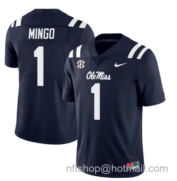 Men's Nike Ole Miss Rebels Jonathan Mingo Jersey #1 College Football All Stitched Navy