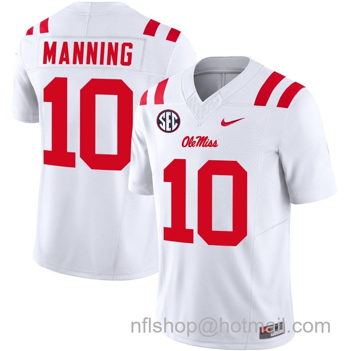 Men's Nike Eli Manning Jersey #10 Ole Miss Rebels Football Vapor Limited All Stitched White