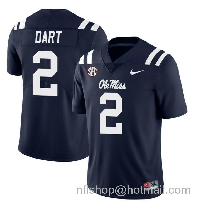 Men's Nike Ole Miss Rebels Jaxson Dart Jersey #2 College Football All Stitched Navy