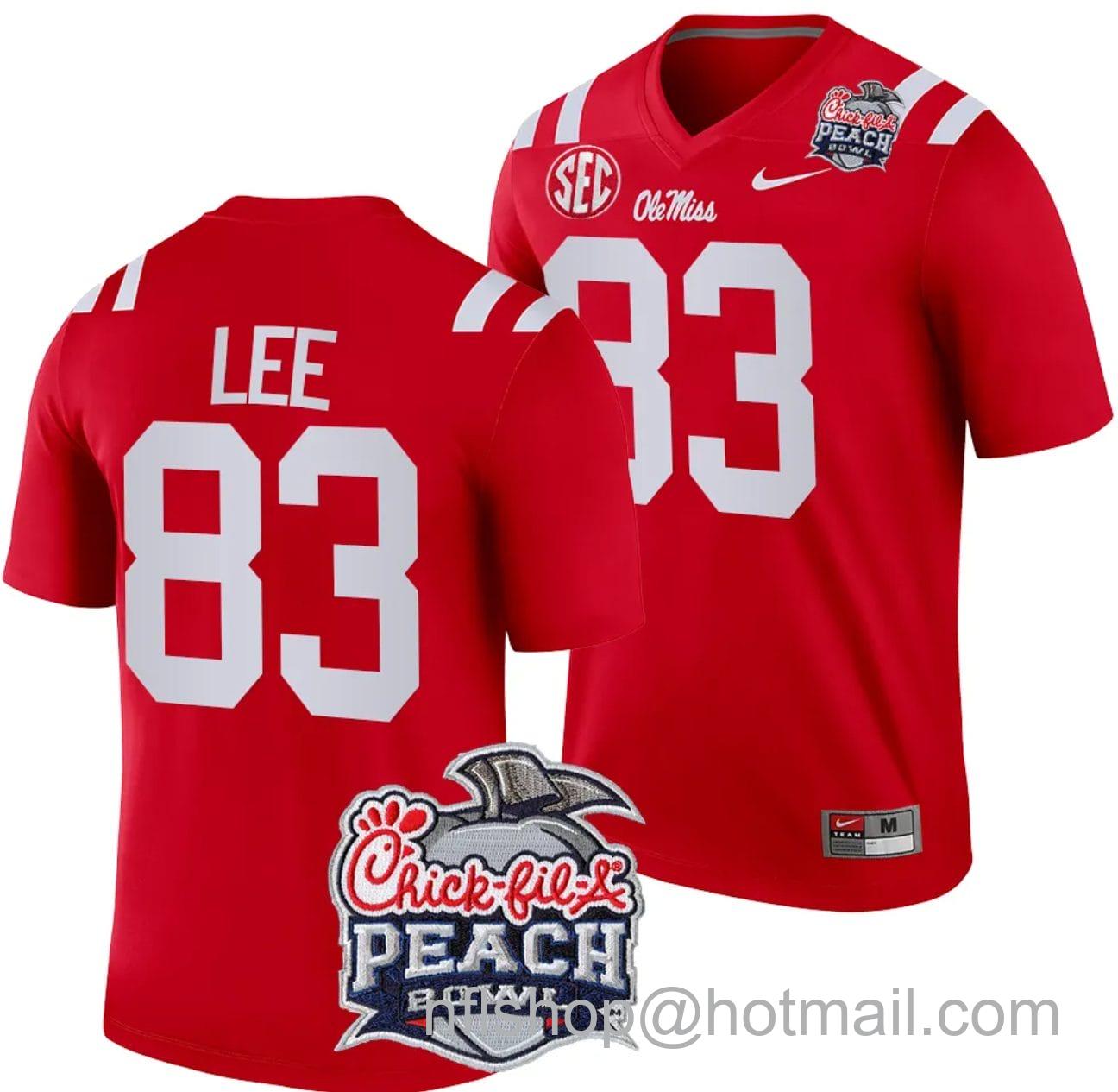 Men's Nike Cayden Lee Jersey #83 Ole Miss Rebels Peach Bowl Patch 2024 College Football Red